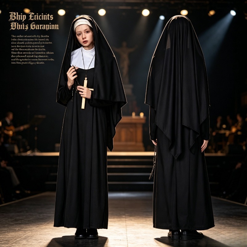 Anime Cosplay Nun - Costume de nonne, robe longue noire,
